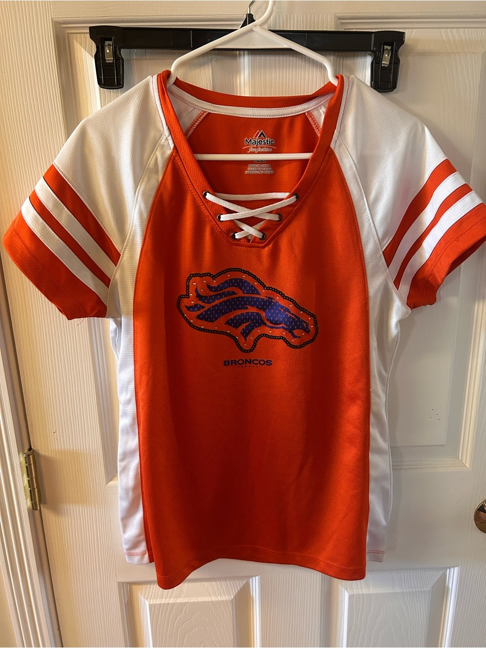 Majestic Orange and White Denver Broncos Lace-Up Fan Jersey